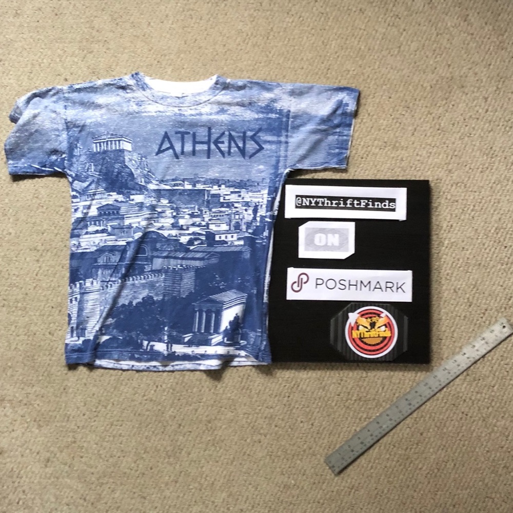 Blue Athens V-Neck Cut Tee Shirt with No Tags